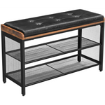 Shoe Bench with Mesh Shelf and Faux Leather Vintage Brown Black 80 x 30 x 48 cm - Furniture > Living Room