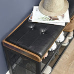 Shoe Bench with Mesh Shelf and Faux Leather Vintage Brown Black 80 x 30 x 48 cm - Furniture > Living Room