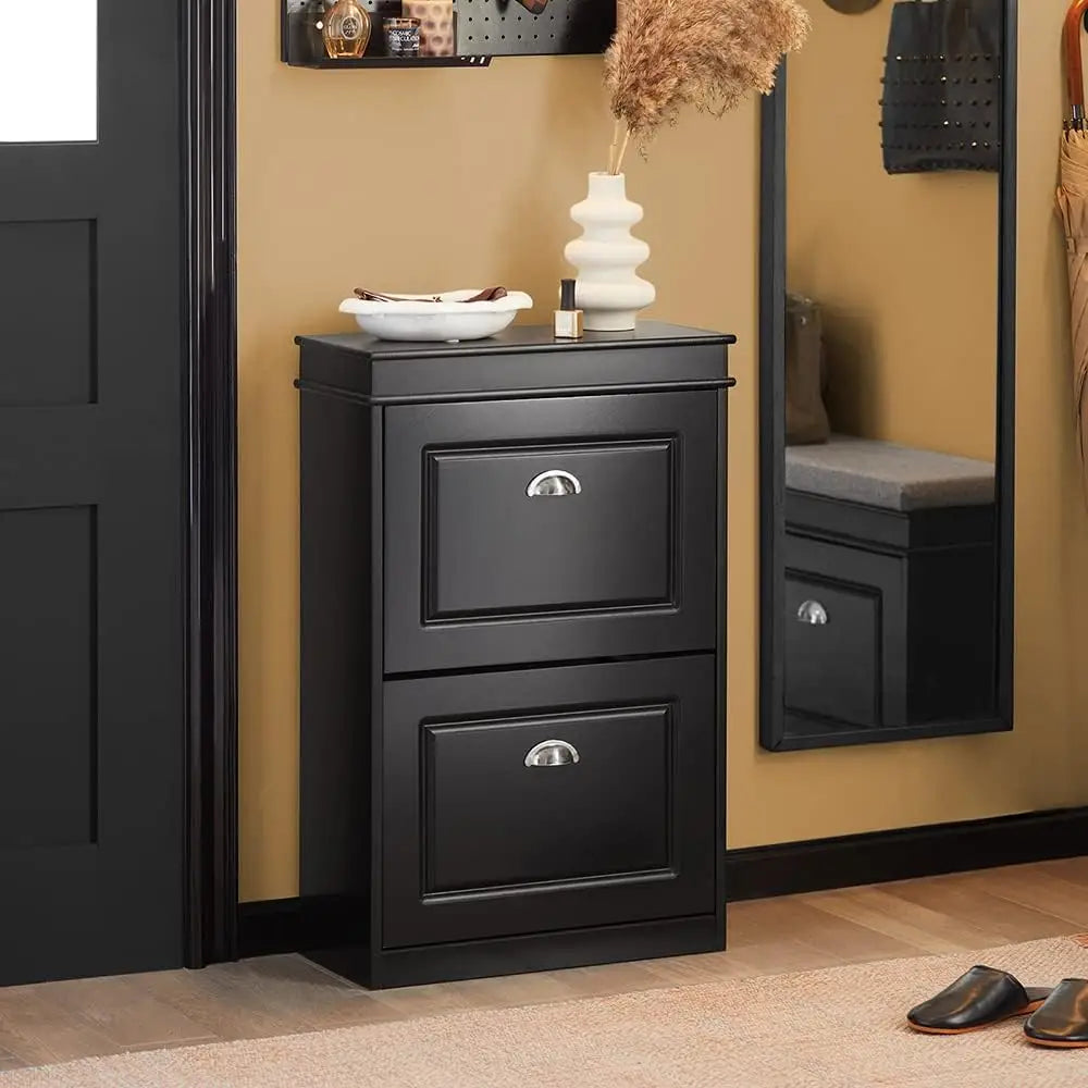 Shoe Cabinet 2 Drawers Storage Cupboard Black - Furniture > Living Room > Shoe Storage