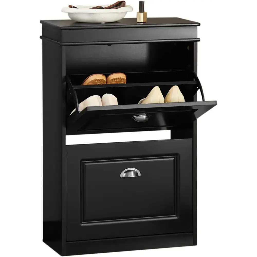 Shoe Cabinet 2 Drawers Storage Cupboard Black - Furniture > Living Room > Shoe Storage