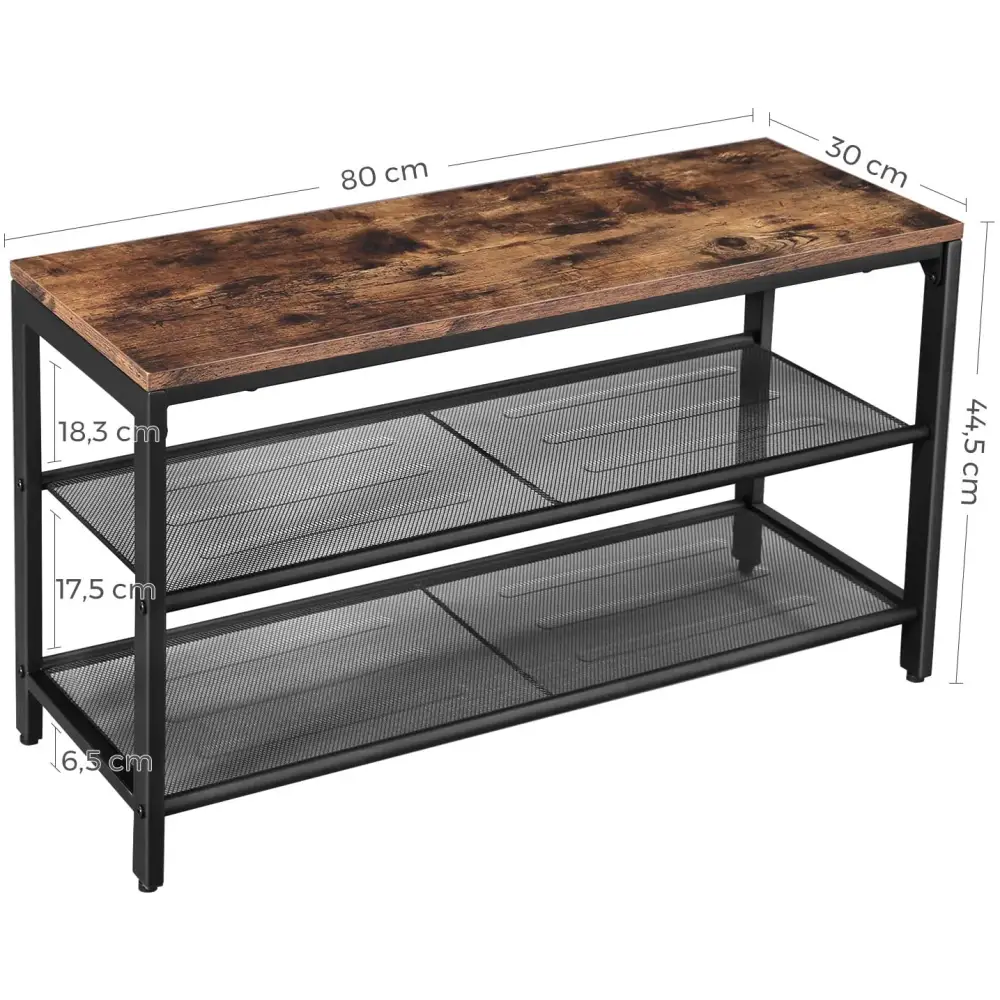 Shoe Rack with 2 Mesh Shelves Rustic Brown and Black - Furniture > Living Room