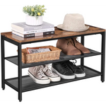 Shoe Rack with 2 Mesh Shelves Rustic Brown and Black - Furniture > Living Room