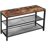 Shoe Rack with 2 Mesh Shelves Rustic Brown and Black - Furniture > Living Room