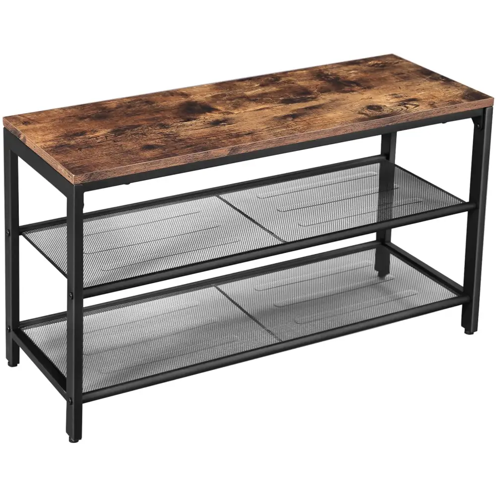 Shoe Rack with 2 Mesh Shelves Rustic Brown and Black - Furniture > Living Room