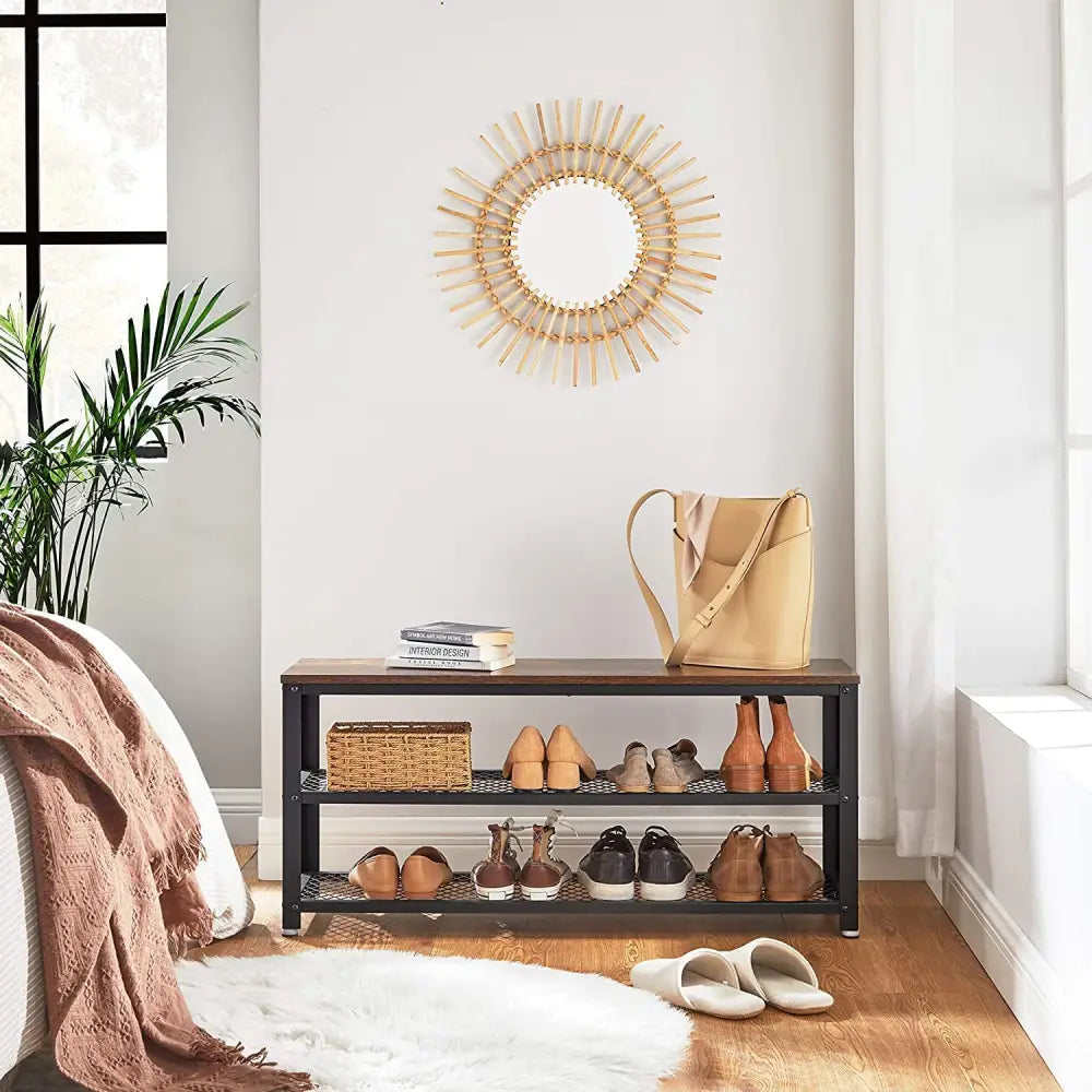 Shoe Rack with 2 Shelves 100 x 30 x 45 cm Rustic Brown and Black - Furniture > Living Room