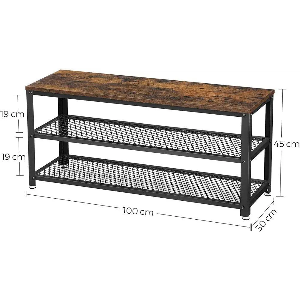 Shoe Rack with 2 Shelves 100 x 30 x 45 cm Rustic Brown and Black - Furniture > Living Room