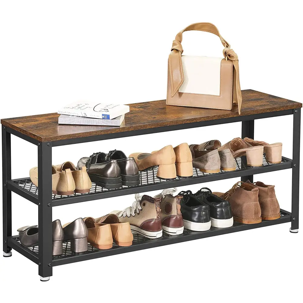 Shoe Rack with 2 Shelves 100 x 30 x 45 cm Rustic Brown and Black - Furniture > Living Room