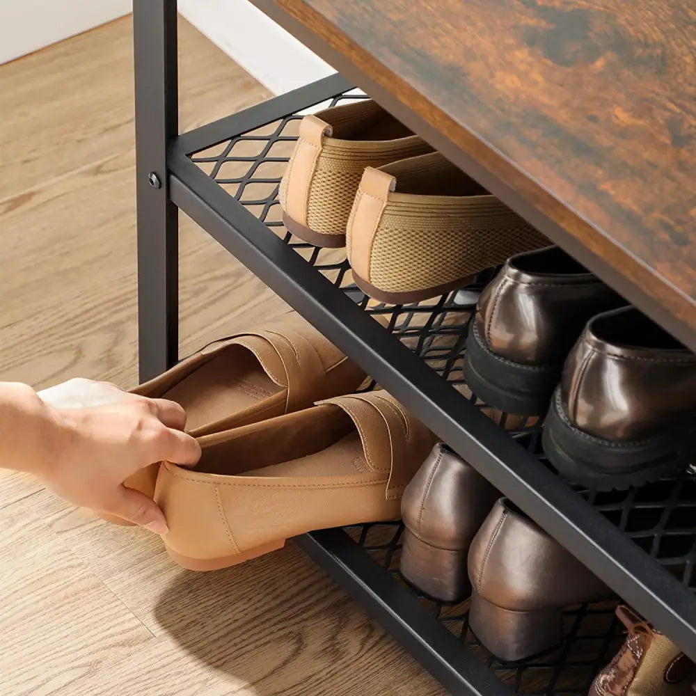 Shoe Rack with 2 Shelves 100 x 30 x 45 cm Rustic Brown and Black - Furniture > Living Room