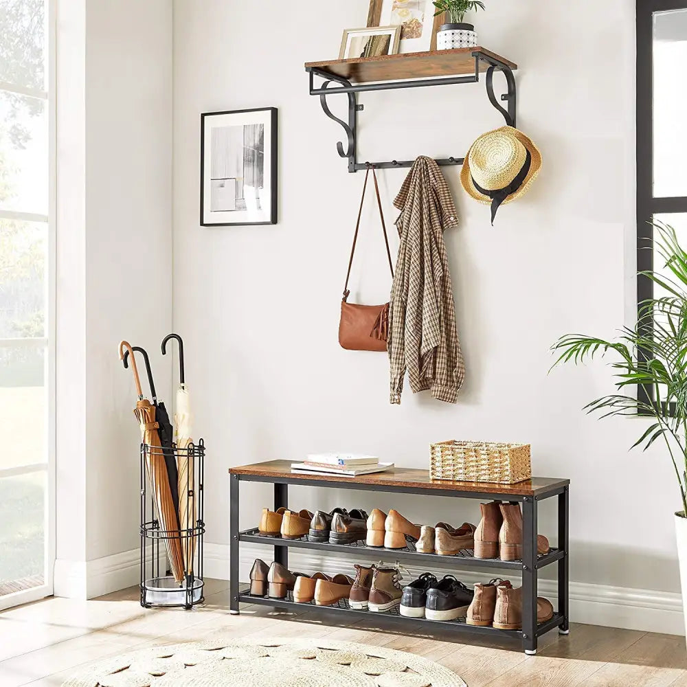 Shoe Rack with 2 Shelves 100 x 30 x 45 cm Rustic Brown and Black - Furniture > Living Room