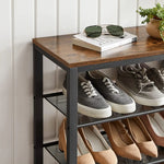 Shoe Rack with 3 Mesh Shelves Rustic Brown and Black - Furniture > Living Room