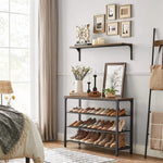 Shoe Rack with 3 Mesh Shelves Rustic Brown and Black - Furniture > Living Room