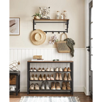 Shoe Rack with 3 Mesh Shelves Rustic Brown and Black - Furniture > Living Room