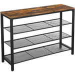 Shoe Rack with 3 Mesh Shelves Rustic Brown and Black - Furniture > Living Room