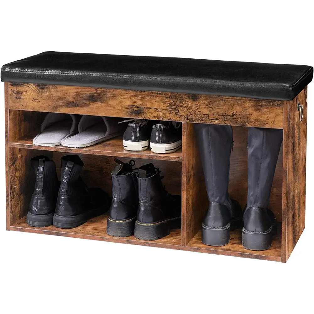 Shoe Storage Bench with Padded Cushion,Flip-Open Storage Box and Adjustable Shelf for Entryway and Living Room