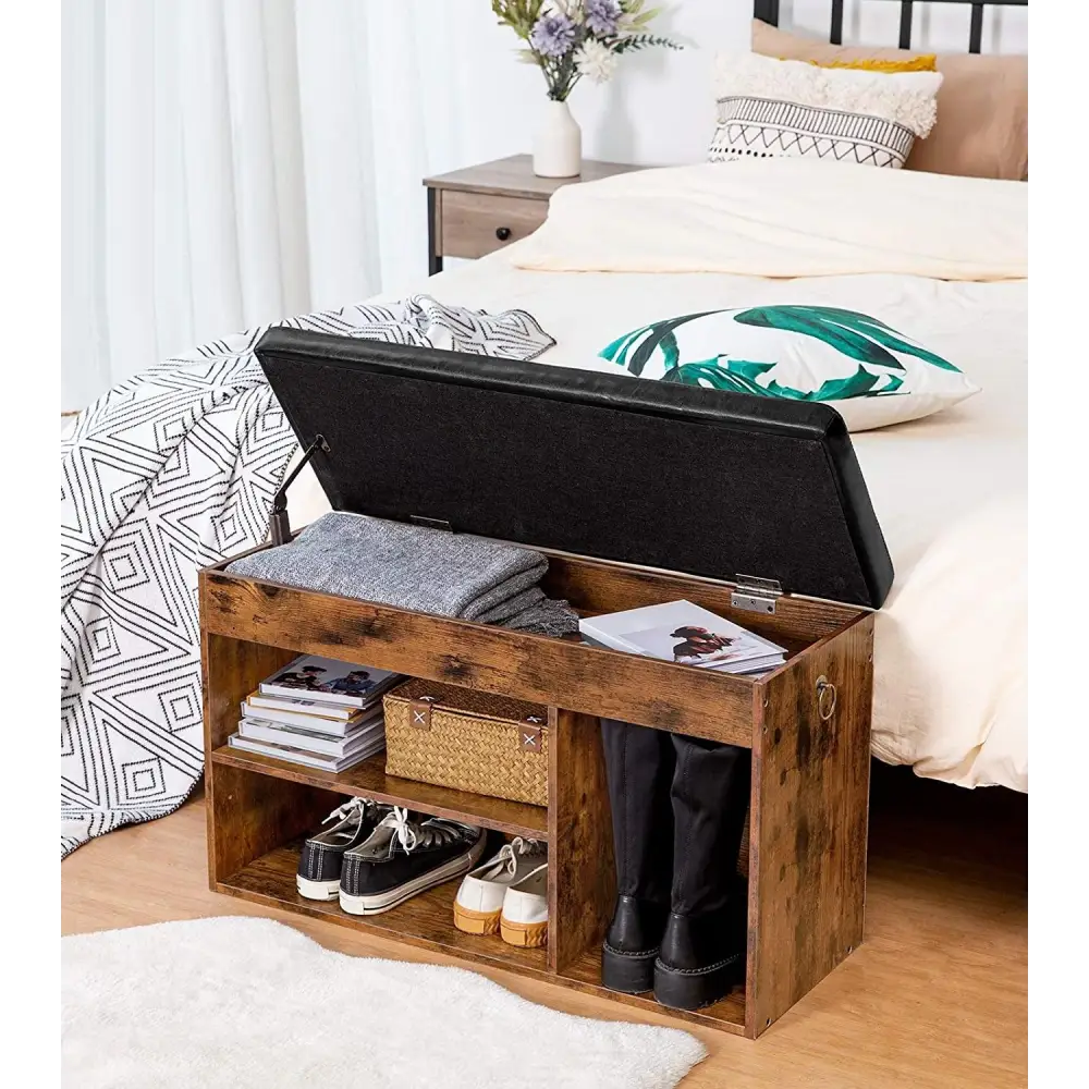 Shoe Storage Bench with Padded Cushion,Flip-Open Storage Box and Adjustable Shelf for Entryway and Living Room