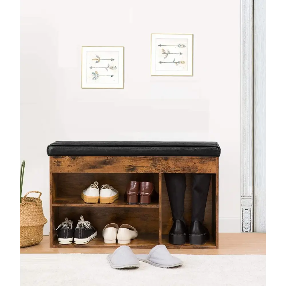 Shoe Storage Bench with Padded Cushion,Flip-Open Storage Box and Adjustable Shelf for Entryway and Living Room