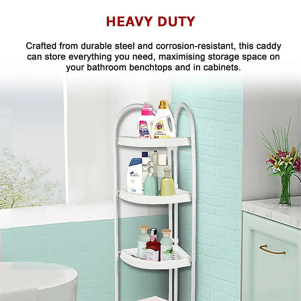 Shower Corner Shelf White Caddy Bathroom Shelves Organiser Bath Storage Rack 4 - Health & Beauty > Personal Care > Back