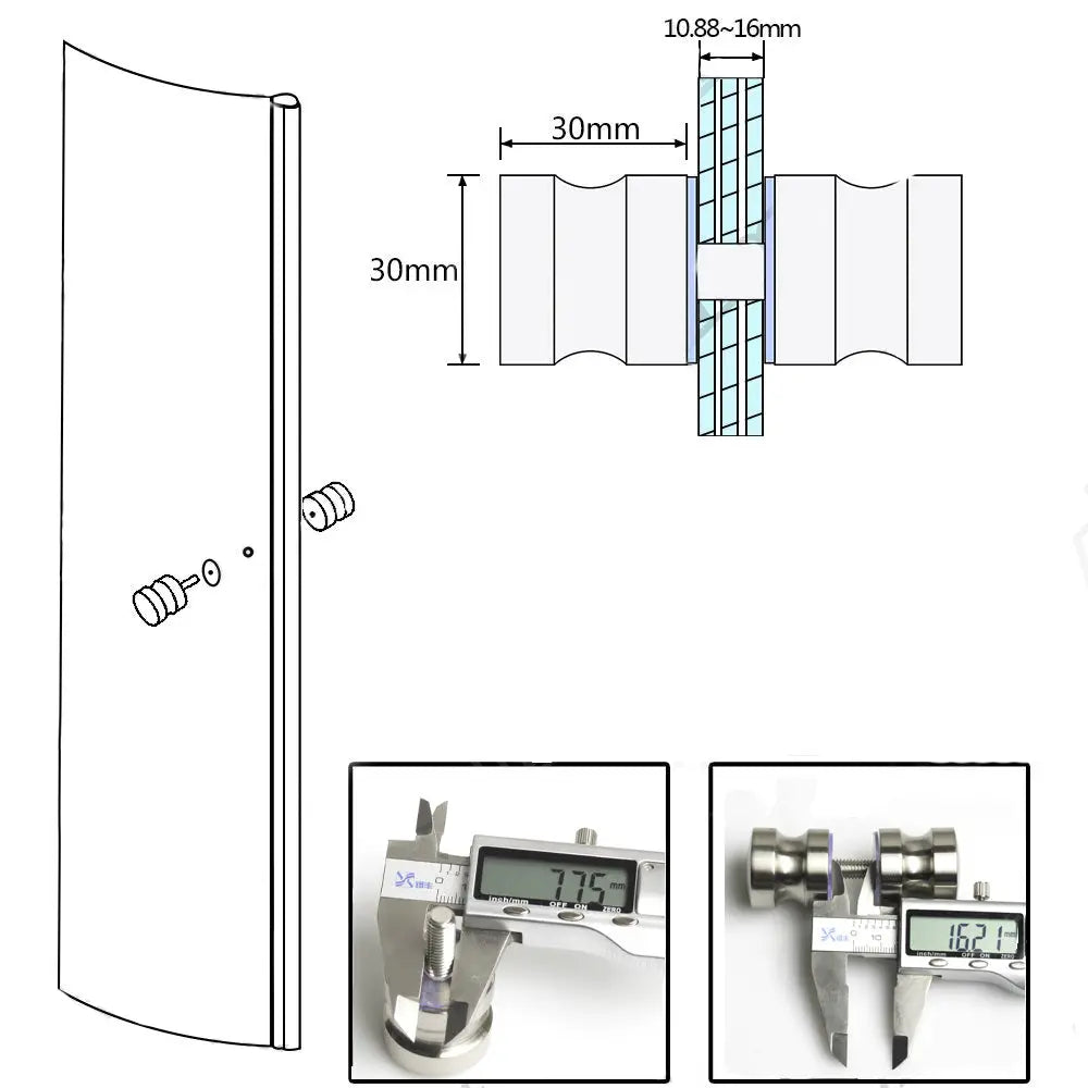 Shower Glass Door Knob Bathroom Round Back-to-Back Handle SUS304 Brushed Nickel - Home & Garden > DIY > Kitchen &