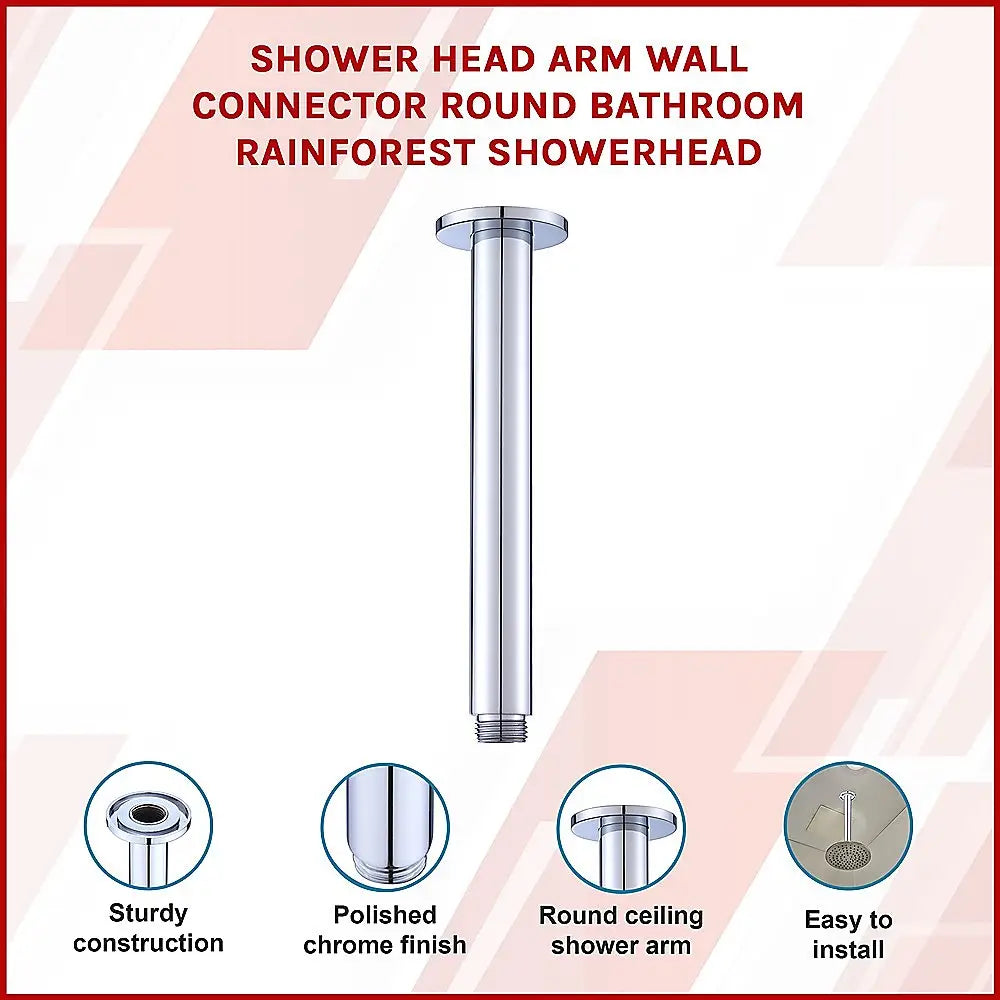 Shower Head Arm Wall Connector Round Bathroom Rainforest ShowerHead - Furniture > Bathroom