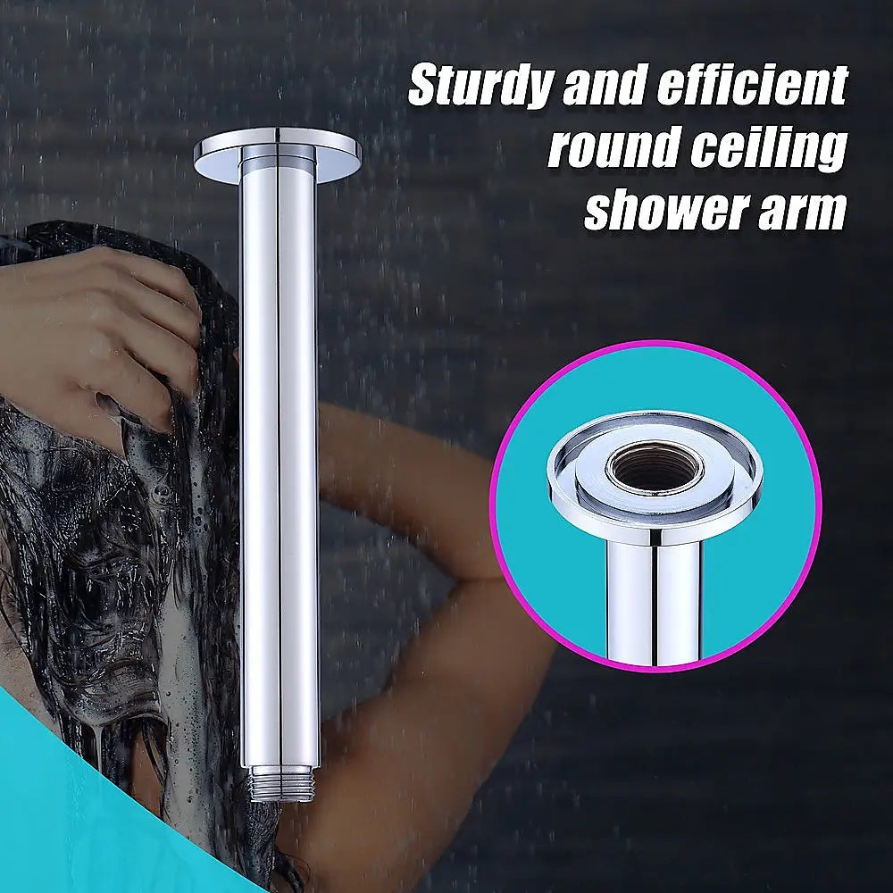 Shower Head Arm Wall Connector Round Bathroom Rainforest ShowerHead - Furniture > Bathroom