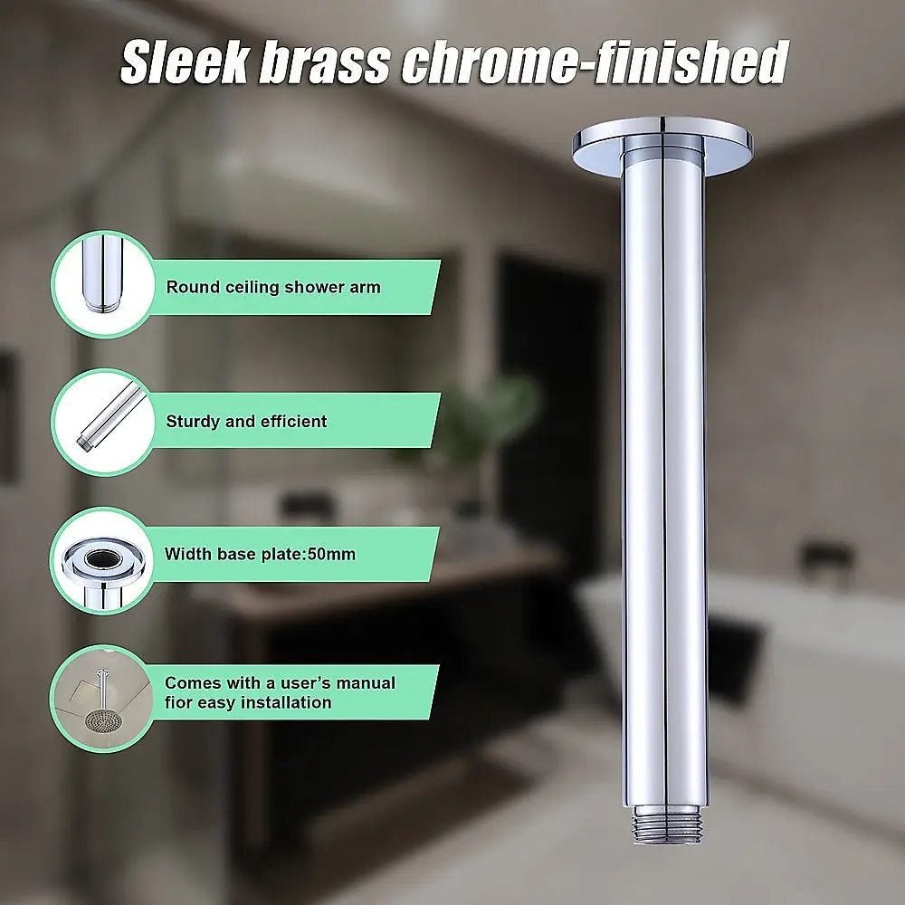 Shower Head Arm Wall Connector Round Bathroom Rainforest ShowerHead - Furniture > Bathroom