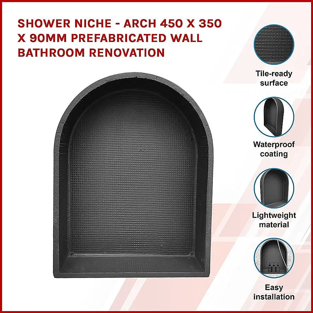 Shower Niche - Arch 450 x 350 x 90mm Prefabricated Wall Bathroom Renovation - Home & Garden > DIY > Kitchen & Bathroom