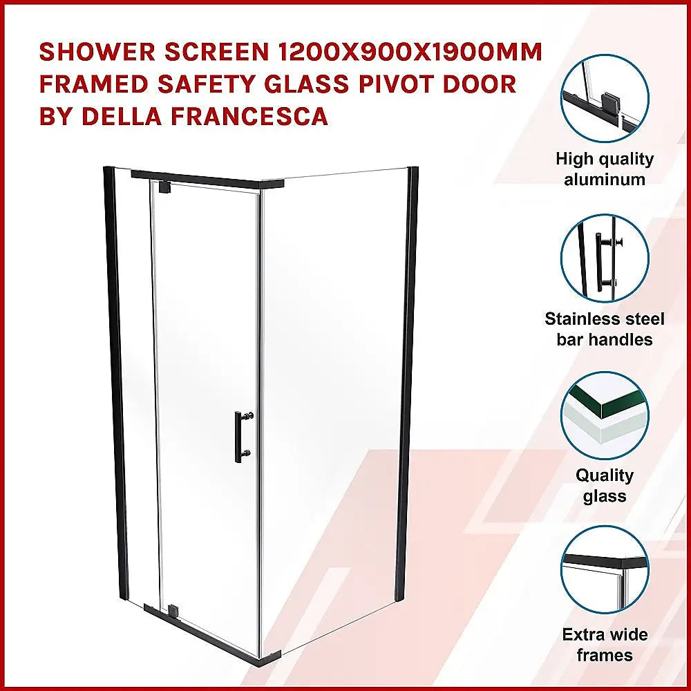 Shower Screen 1200x900x1900mm Framed Safety Glass Pivot Door By Della Francesca - Furniture > Bathroom > Shower Heads &
