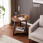 Side Round Coffee Table Retro 2-Tier Wooden Industrial Style - Electronics > Computers & Tablets