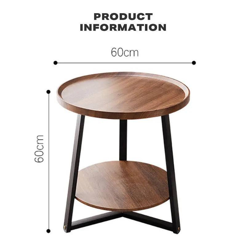 Side Round Coffee Table Retro 2-Tier Wooden Industrial Style - Electronics > Computers & Tablets