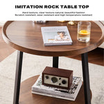 Side Round Coffee Table Retro 2-Tier Wooden Industrial Style - Electronics > Computers & Tablets