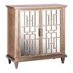 Sideboard Buffet Storage with Mirrored Glass Doors in French Brass Finish - Furniture > Dining
