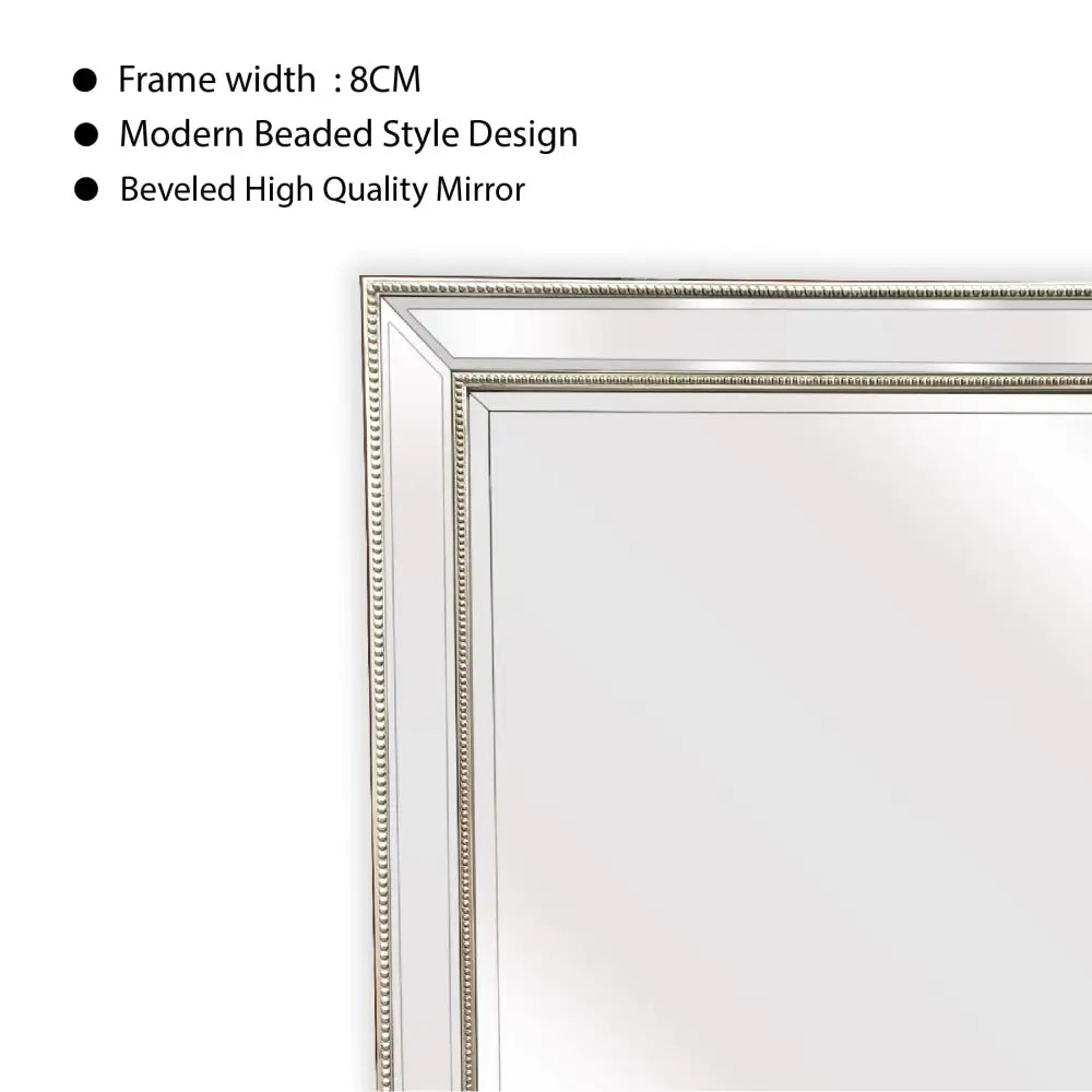 Silver Beaded Framed Mirror - Free Standing 50cm x 170cm - Home & Garden > Decor