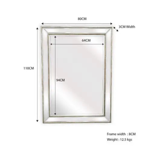 Silver Beaded Framed Mirror - Rectangle 80cm x 110cm - Home & Garden > Decor