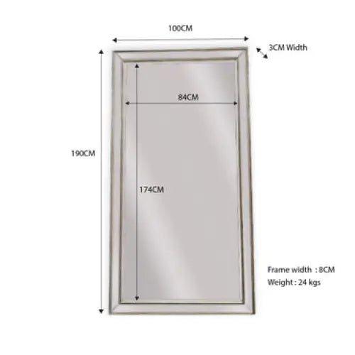 Silver Beaded Framed Mirror - X Large 190cm x 100cm - Home & Garden > Decor