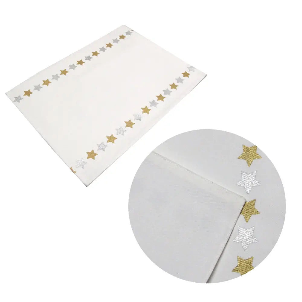 Silver Gold Stars Cotton Metallic Print Table Runner 33 x 180 cm - Home & Garden > Kitchenware