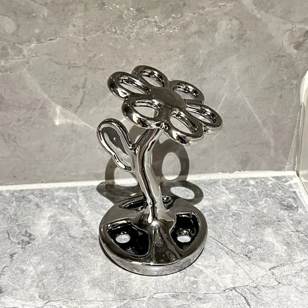 Silver Gray Creative Ceramic Toothbrush Holder - Makeup Brush & Eyebrow Pencil Organizer for Bathroom Stylish