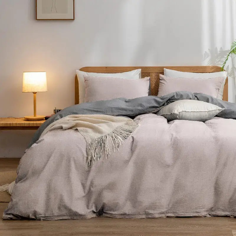 Silver-grey 1.8m (Duvet Cover 180*220cm) Luxurious Soft Brushed Microfiber 4-Piece Bedding Set - Pure Color Double Bed