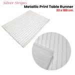 Silver Stripes Cotton Metallic Print Table Runner 33 x 180 cm - Home & Garden > Kitchenware