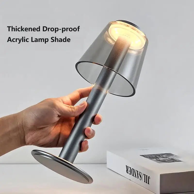 Silver Stylish Transparent Desk Lamp with Touch Control LED Type-C Charging - Simple and Modern Design - Home & Garden