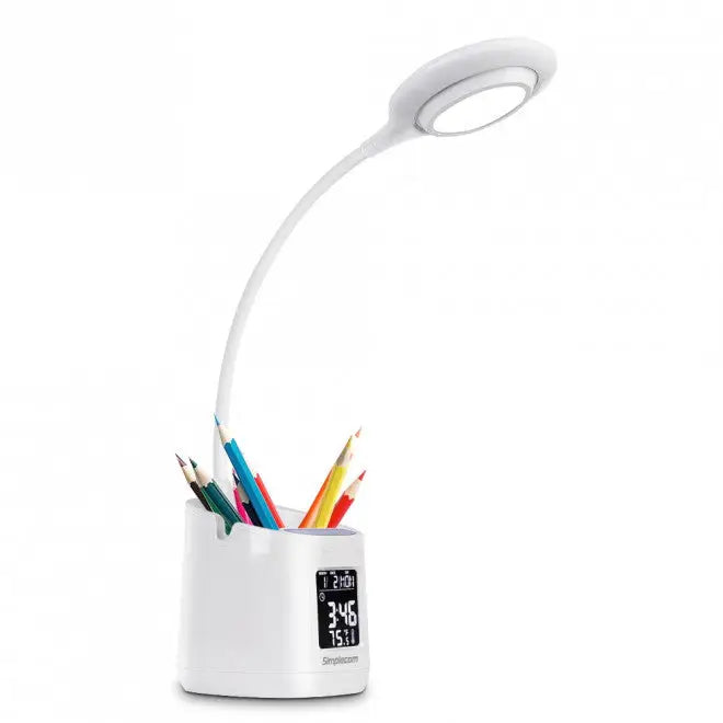 SIMPLECOM EL621 LED Desk Lamp with Pen Holder and Digital Clock Rechargeable - Home & Garden > Lighting