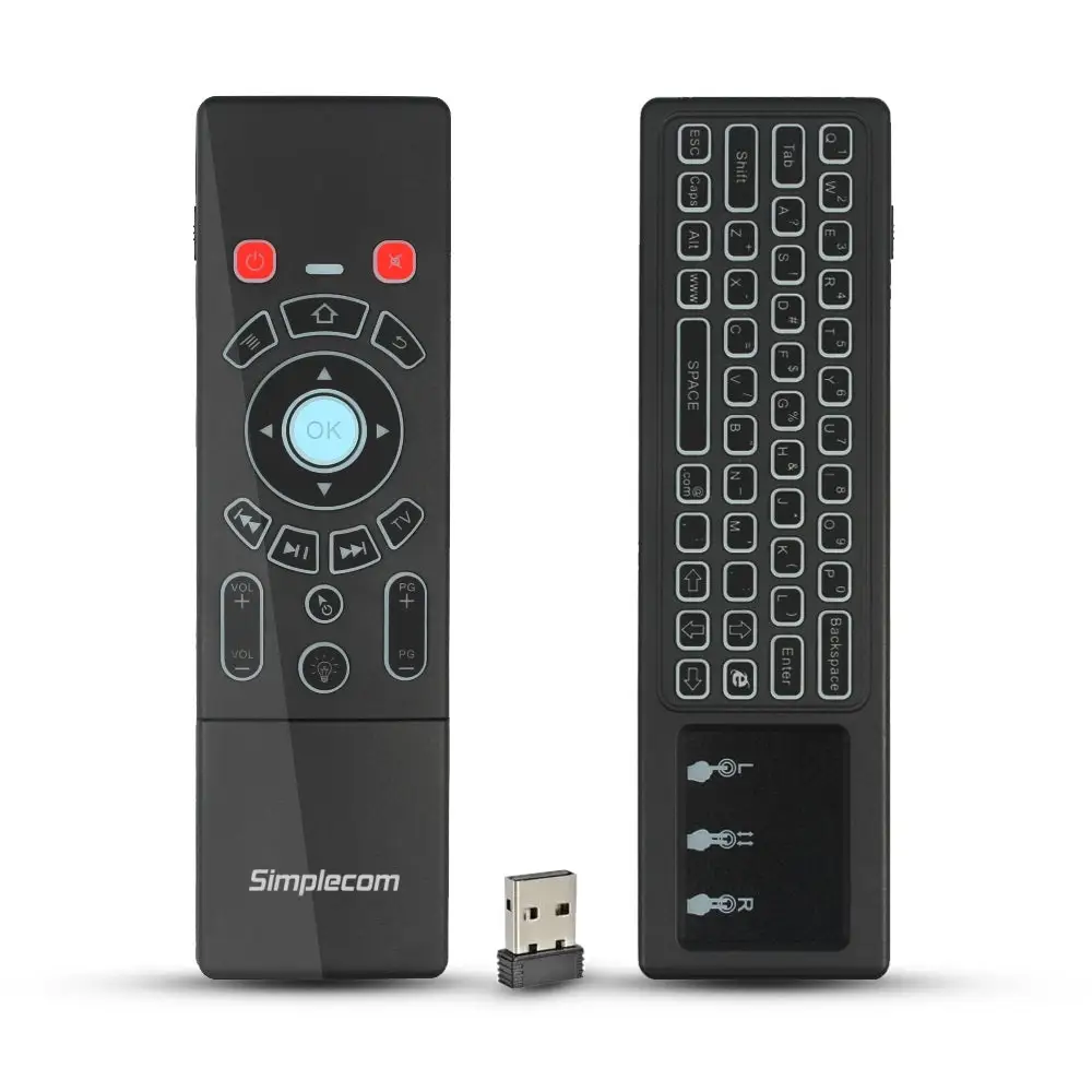 Simplecom RT250 Rechargeable 2.4GHz Wireless Remote Air Mouse Keyboard with Touch Pad and Backlight - Audio & Video >