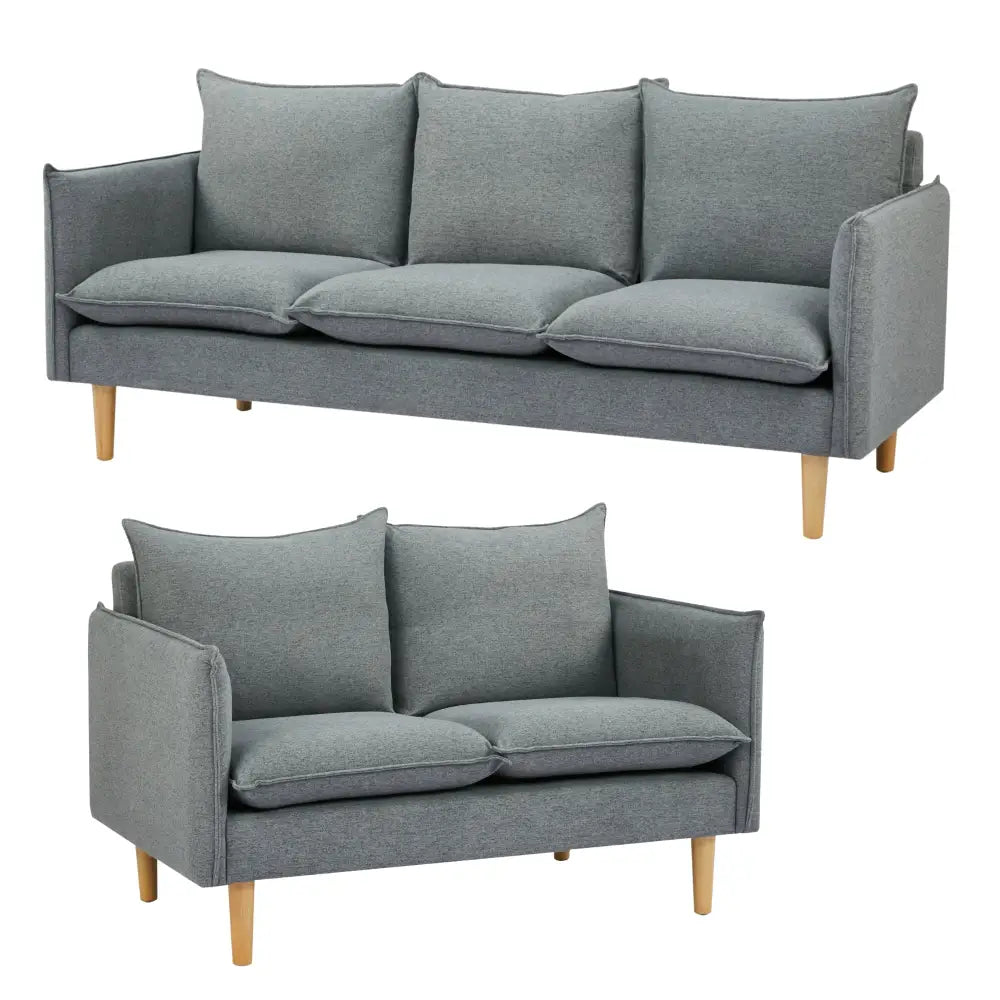 Sinatra 2 + 3 Seater Fabric Sofa Lounge Couch Dark Grey - Furniture > Sofas
