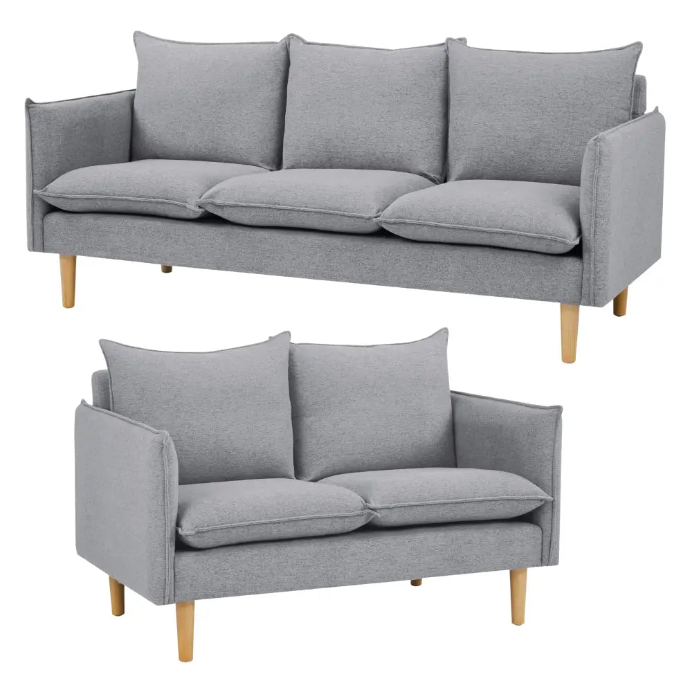 Sinatra 2 + 3 Seater Fabric Sofa Lounge Couch Grey - Furniture > Sofas