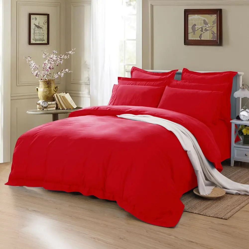 Single 1000TC Tailored Duvet Quilt Cover Set - Red - Home & Garden > Bedding > Duvet Covers