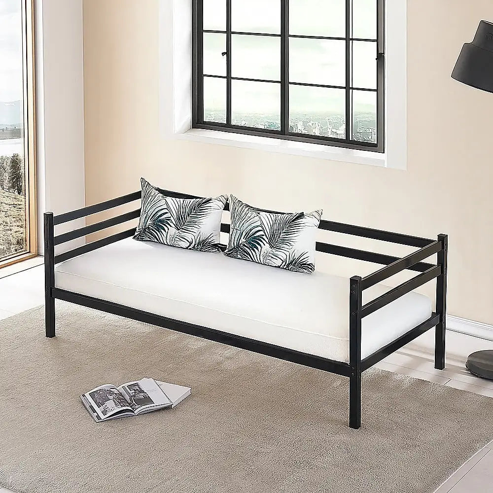 Single Daybed Metal Frame Sofa Premium Black Day Bed Steel Support - Furniture > Bedroom > Beds & Bed Frames