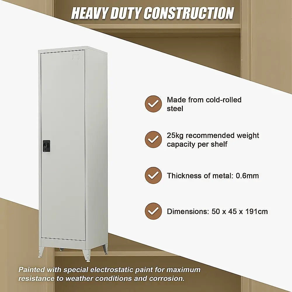 Single-Door Metal Tall Cabinet Shelf Storage for Home Office Gym - Furniture > Office