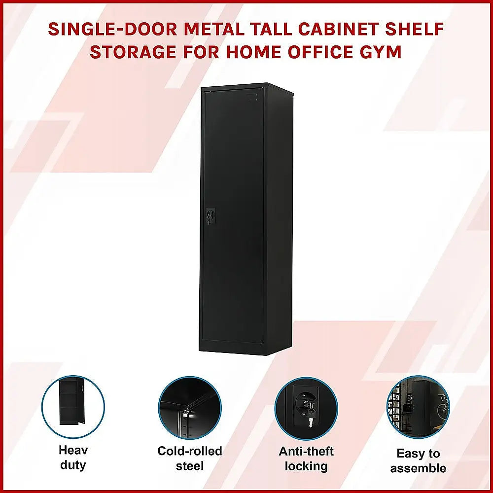 Single-Door Metal Tall Cabinet Shelf Storage for Home Office Gym - Furniture > Office