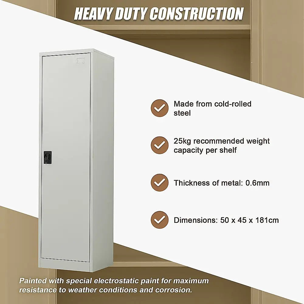 Single-Door Metal Tall Cabinet Shelf Storage for Home Office Gym - Furniture > Office