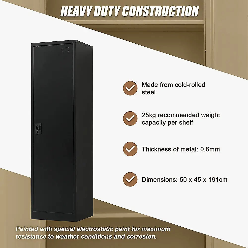 Single-Door Metal Tall Cabinet Shelf Storage for Home Office Gym - Furniture > Office