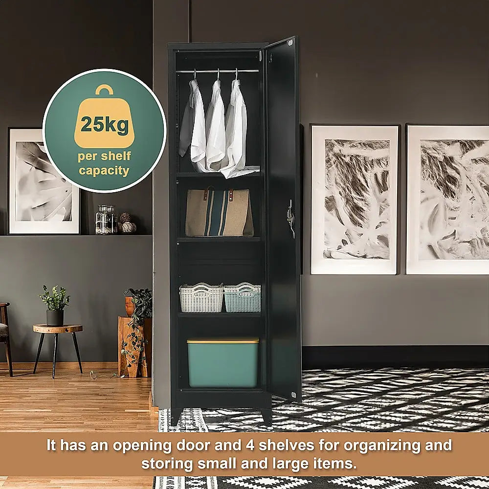 Single-Door Metal Tall Cabinet Shelf Storage for Home Office Gym - Furniture > Office